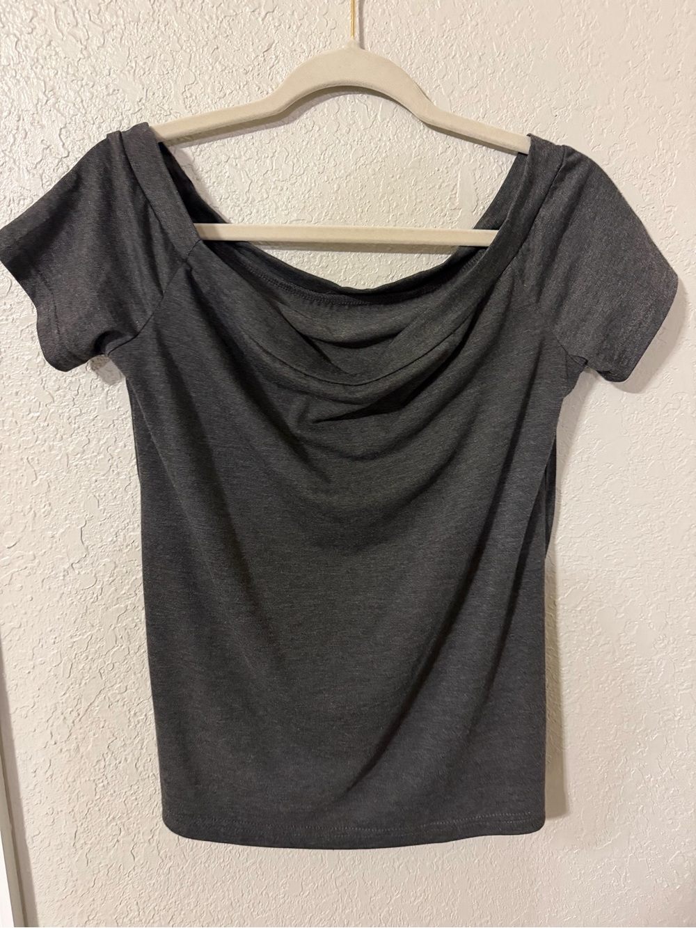 SHEIN Charcoal Gray Cowl Neck Short Sleeve Top